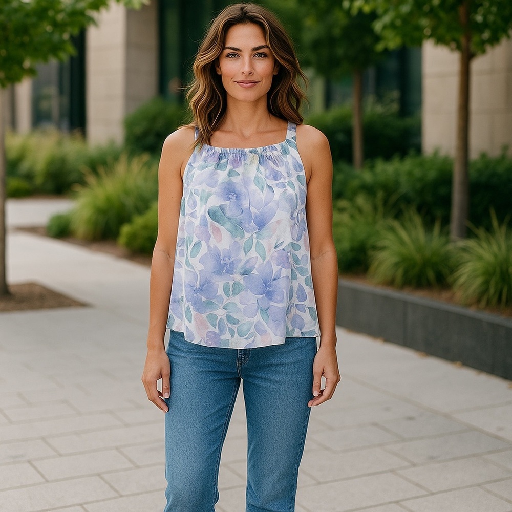 NWT Bella Dahl x‎ Anthropologie Women’s Linen Floral Sleeveless Tank Twee